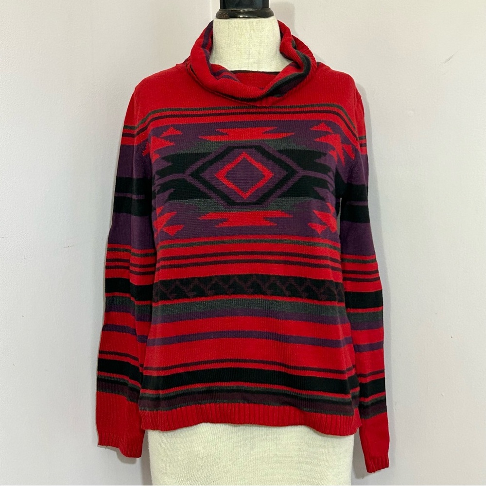 Chaps Aztec Southwestern Print Cowl Sweater L
